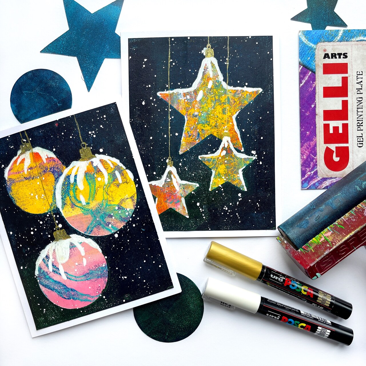 Snowy Holiday cards with Gelli Arts®